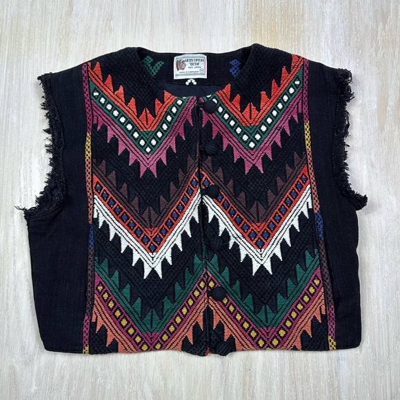 Artes Tipicas Tecum Black Multi Color Embroidered Southwest 90s Vest Medium - Picture 1 of 11